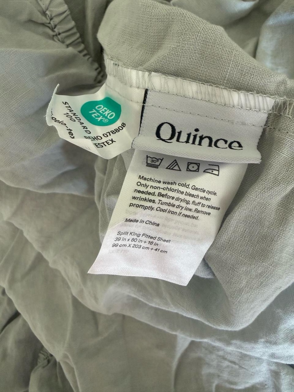 Split king Quince European linen sheet set in mist 214 retail - Picture 7 of 8